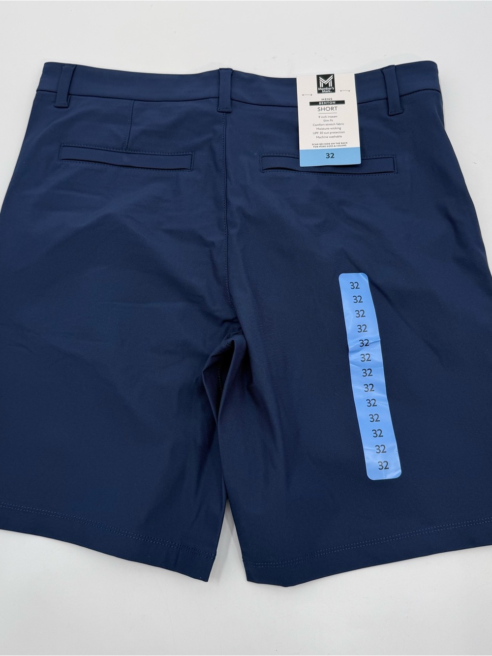 Members Mark Mens Size 32 Benton Shorts Chino Dress Navy Blue Slim Fit New‎